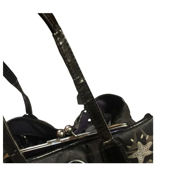 Coach Optic C Signature C Applique Poppy Glam Kisslock Tote Bag Black Purple - Picture 3 of 11